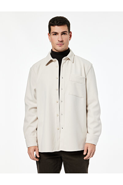 Koton Viscose Blend Pocket Detailed Long Sleeve Buttoned Classic Collar Shirt Jacket