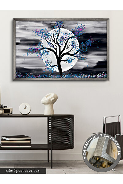 Evinemoda Ağaç Ay Tek Parça Çerçeveli Kanvas Tablo