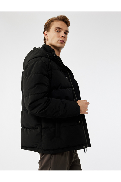 Koton Hooded Long Sleeve Buttoned Pocket Detailed Winter Puffer Coat