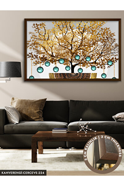 Evinemoda Gold Ağaç Tek Parça Çerçeveli Kanvas Tablo