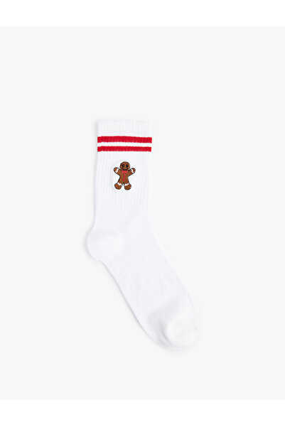 Koton New Year's Themed Embroidered Stripe Detailed Tennis Socks