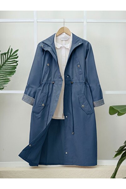MİYALORA Koton Günlük Üst Indigo Tünel Astarsız Cep Organik Trenckot Yıkamalı...