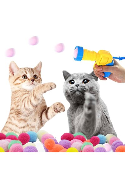 COOYA Cat Toy Launchers & [100 plush balls] + 3 ping pong balls,Cat Toys Balls Launcher,Launch Ball Intera