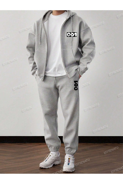 EFFRENATU Trendy Prints Clothing Hooded Zipper Top & Bottom Set Plus Size