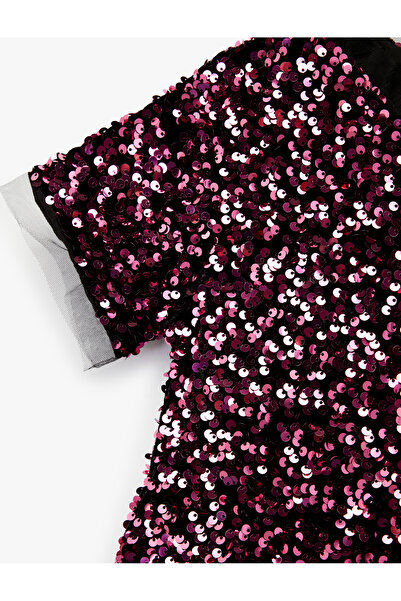 Koton Rochie cu mâneci scurte guler rotund cu paiete strălucitoare