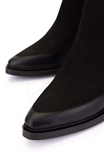 Tamer Tanca Kadın Hakiki Deri Siyah Nubuk Topuklu Bot