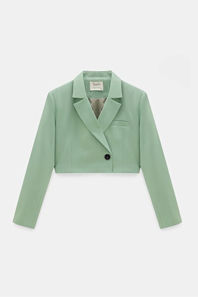 Saade Jachetă mini crop țesută cu detaliu de pens