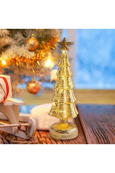OEM Christmas Decoration, Tree Model with Star, Glass, Lights, 3 AA Batteries, 31.5 x 9 cm,