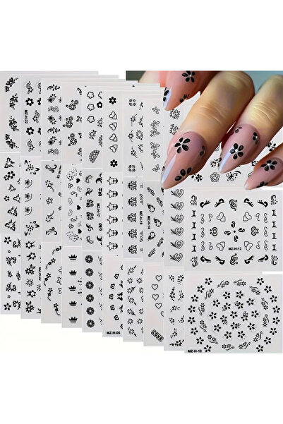 Aol nail 10 Adet Siyah Şeffaf Simli Tırnak Stickerları Parıltılı İşlem Kendinden yapışkanlı