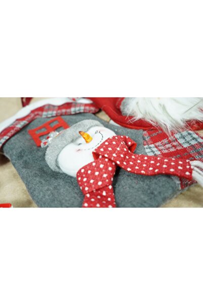 OEM Gift stocking, house model, gray color, snowman print, size 15x30 cm