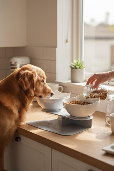 İki Hazneli Kedi Kafalı Gri Standlı Kedi Mama ve Su Kabı 350 ML