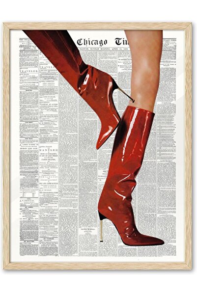 ALAYRA International لوحة فنية جدارية مؤطرة لحذاء أحمر عصري من صحيفة (30×40 س...
