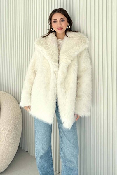 Melike Tatar Αντίκα παλτό με συνθετική γούνα 32-6204-1