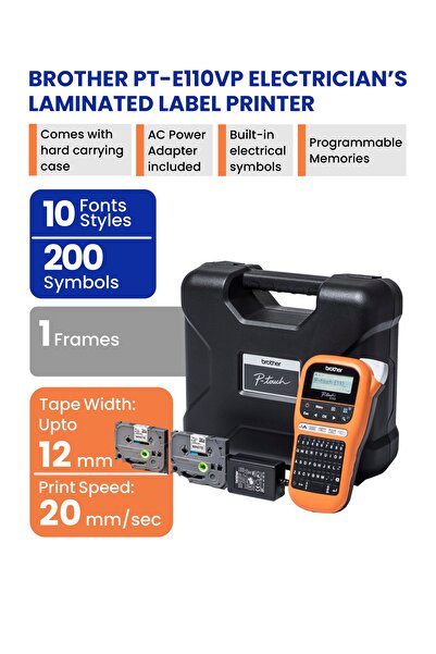 Brother طابعة ملصقات كهربائية PT-E110VP | عرض يصل إلى 12 مم | مع حقيبة حمل