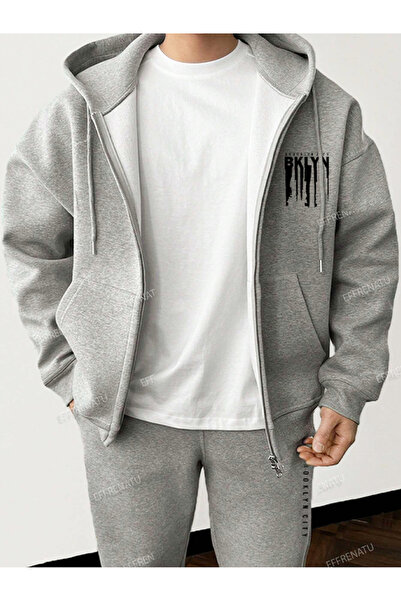 EFFRENATU Trendy Prints Clothing Hooded Zipper Top & Bottom Set Plus Size