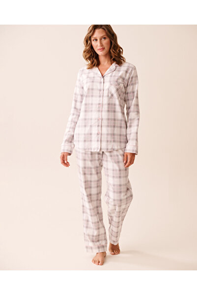 La Vie en Rose Grey Plaid Flannel PJ Set