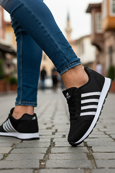 Dark Heel Erkek Siyah Beyaz Günlük Bağcıklı Sneaker Casual Rahat Yumuşak Taba...