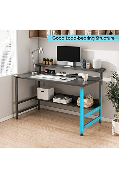 HayaBazaar Study Desk with Bookshelf,Computer Table with Under-Desk Storage,Black