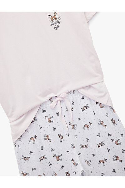 Koton Crew Neck Short Sleeve Printed Cotton Pajamas Set