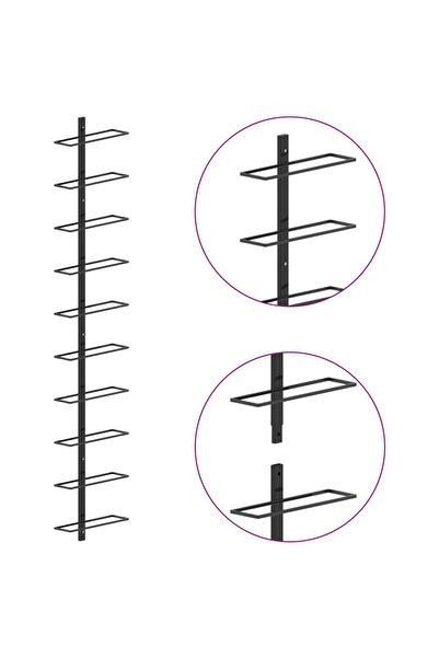 vidaxl Wall-mounted Wine Rack for 10 Bottles Black Metal