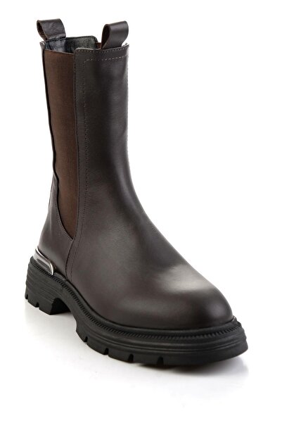 Bambi Kahve Hakiki Deri Kadın Bot & Bootie K02724250503