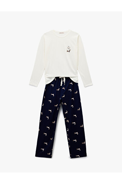 Koton Uzun Kollu Bisiklet Yaka Köpek Desenli Pamuklu Pijama Takımı