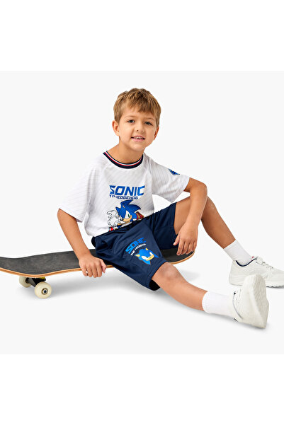 CPLG طقم تي شيرت وشورت بأكمام قصيرة مطبوع عليه سونيك القنفذ