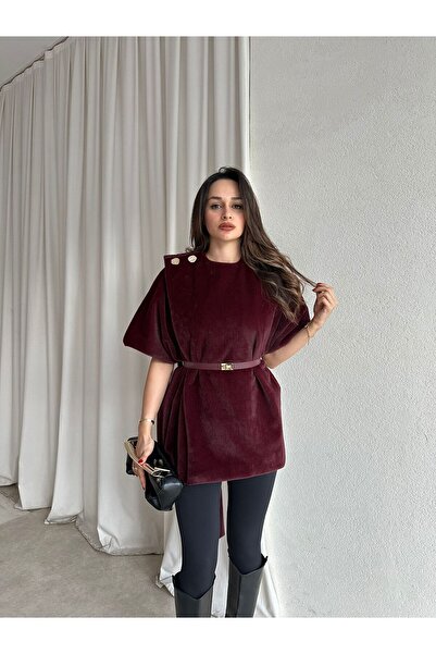 Mooi Butik VELOURA Poncho 6432 - Βουργουνδία