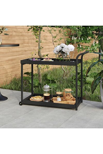 vidaxl Bar Cart Black 100x45x83 cm Poly Rattan