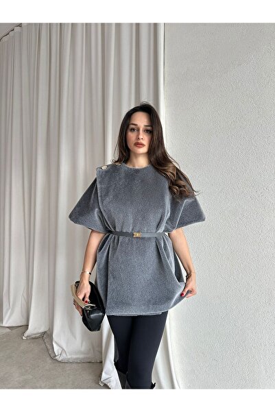 Mooi Butik VELOURA Poncho 6432 - Καπνιστό