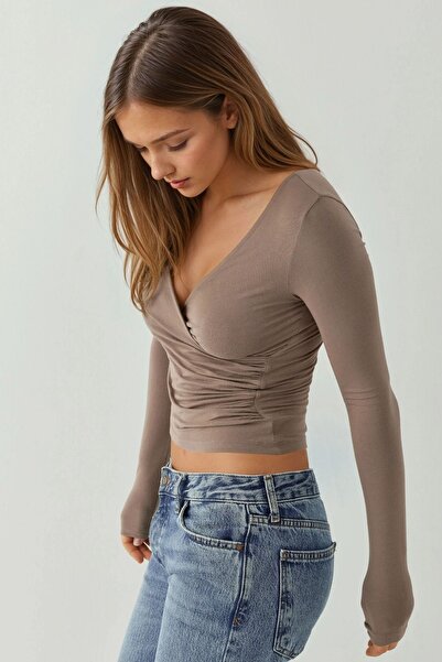 Hiccup Μαλακό μακρυμάνικο μπλουζάκι με λαιμόκοψη σε σχήμα V εφαρμοστό