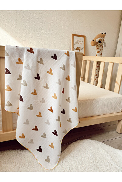 Cloudy Multi-Purpose Muslin Blanket, 32-Yellow Heart, 80X90 Cm, Baby & Child Muslin Blanket, Muslin Cloth