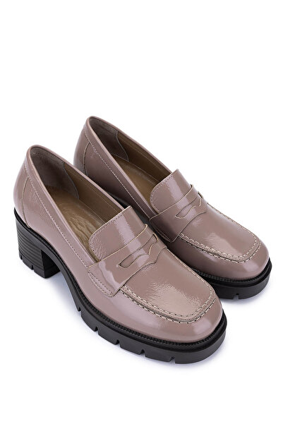 Tamer Tanca Women's Genuine Leather Beige Patent Leather Heeled Shoes