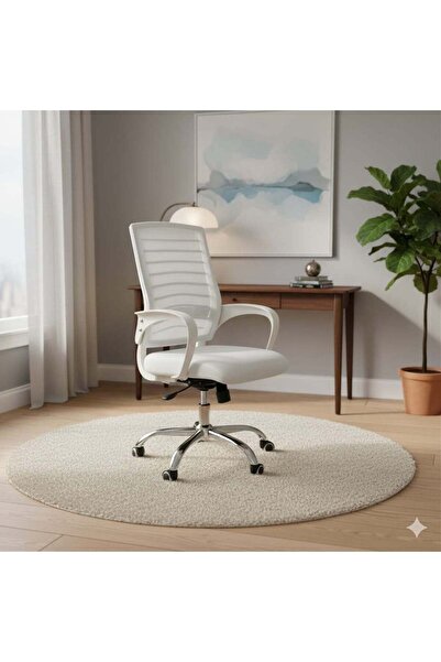 Generic كرسي مكتب أبيض بعجلات موديل 1002