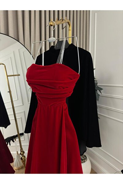 hind fashion Elegant red velvet evening dress