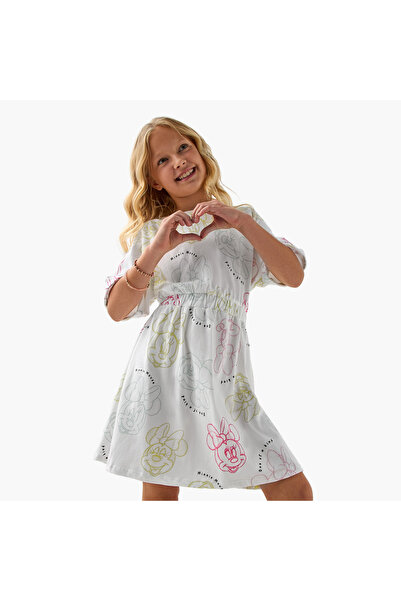 Disney Minnie Mouse Print T-shirt Dress with Raglan Sleeves