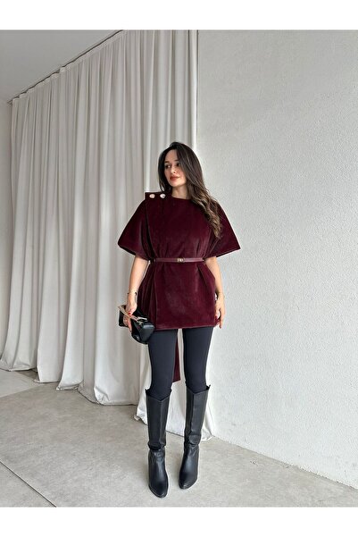 Mooi Butik VELOURA Poncho 6432 - Βουργουνδία