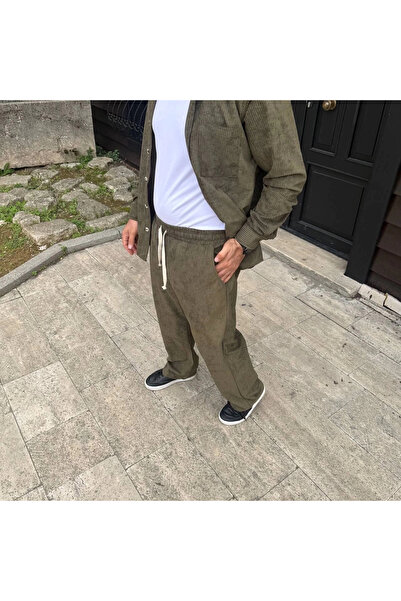 MODA Men's Corded Fabric Velvet Pocket Buggy Trousers Oversized Comfortable Fit - Khaki