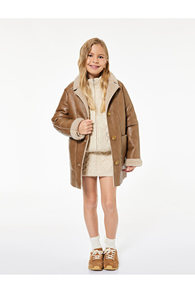 Koton Дълго палто от изкуствена кожа с яка от изкуствена кожа