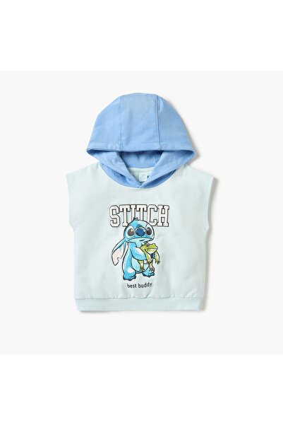 Disney Stitch Print Hooded Sleeveless T-shirt and Shorts Set