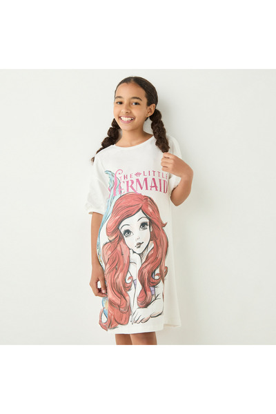 Disney The Little Mermaid Print A-line Dress with Drop Shoulder Sleeves