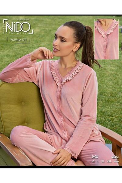 UMEstyle Pembe Yumuşak Dokulu, Şık ve Rahat Fransız Kadife Yakası Fırfırlı Dü...