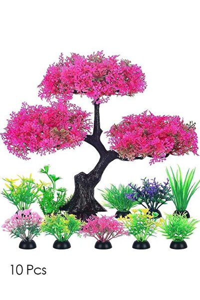 Bukela Aquarium Artificial Plastic Plants Decoration, Pink Cherry Blossom Tre...