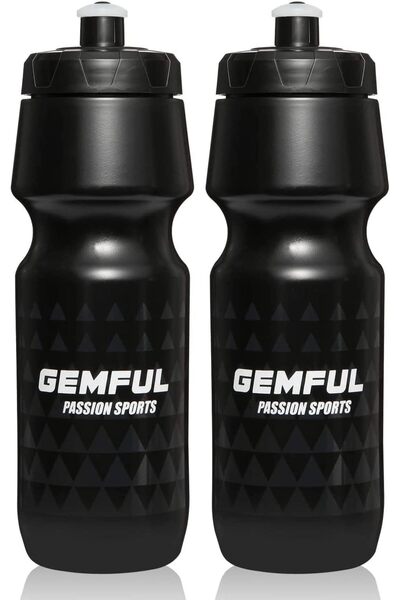 GEMFUL Cycling Water Bottle BPA Free 750ml 2 Pack (Black)