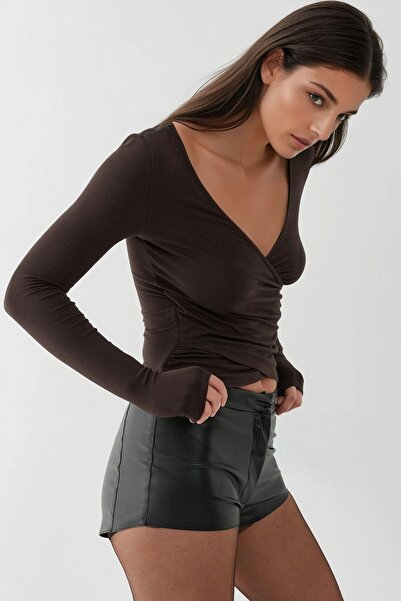 Hiccup Soft Textured Slim Fit V-Neck Long Sleeve Top