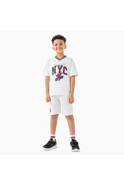 Marvel Spider-Man Print V-neck T-shirt and Elasticated Shorts Set