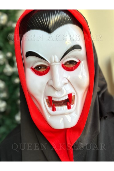 QUEEN AKSESUAR Luxury Full Face Vampire Dracula Head Horror Party Mask with Hair Alloween Halloween Christmas