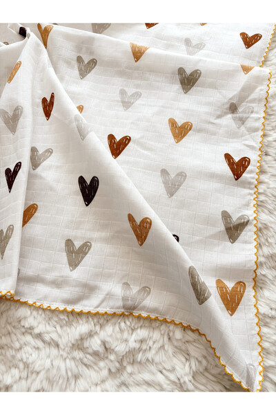 Cloudy Multi-Purpose Muslin Blanket, 32-Yellow Heart, 80X90 Cm, Baby & Child Muslin Blanket, Muslin Cloth