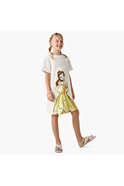Disney Belle Print T-shirt Dress with Short Sleeves