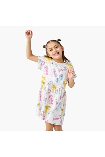 Hasbro All-Over Unicorn Print A-line Dress with Round Neck and Short Sleeves